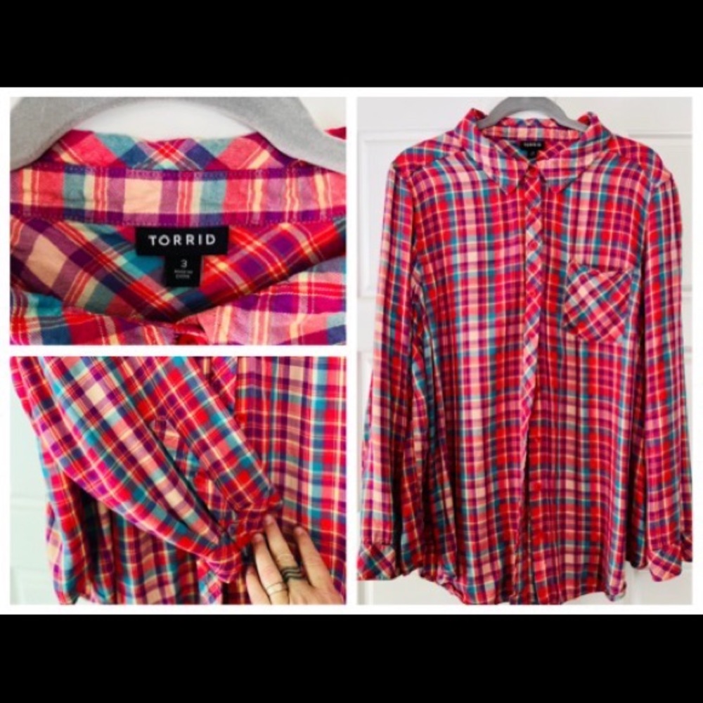 Colorful button down. Brushed cotton feel. Torrid size 3. Light fabric.